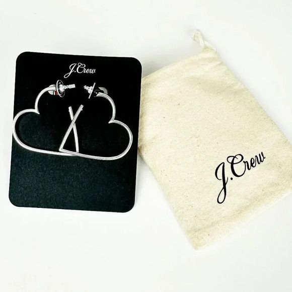 J.Crew Silver Heart Hoop Earrings Y2K Minimalist NWT Statement Jewelry Capsule - Picture 2 of 5